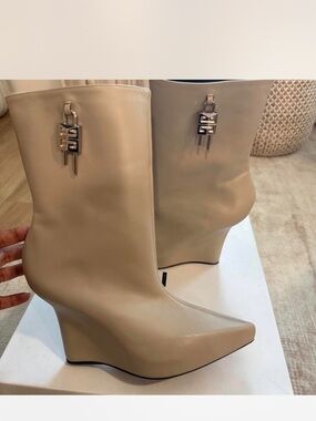 Saks Fifth Avenue Taupe Wedge Ankle Boots